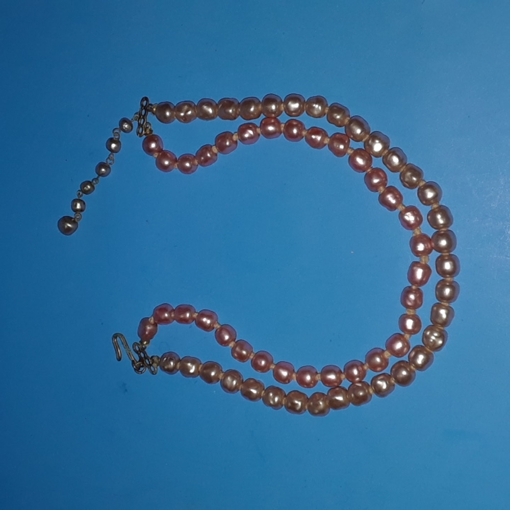 Vintage Double String Adjustable Necklace Pink Hue Faux Pearls